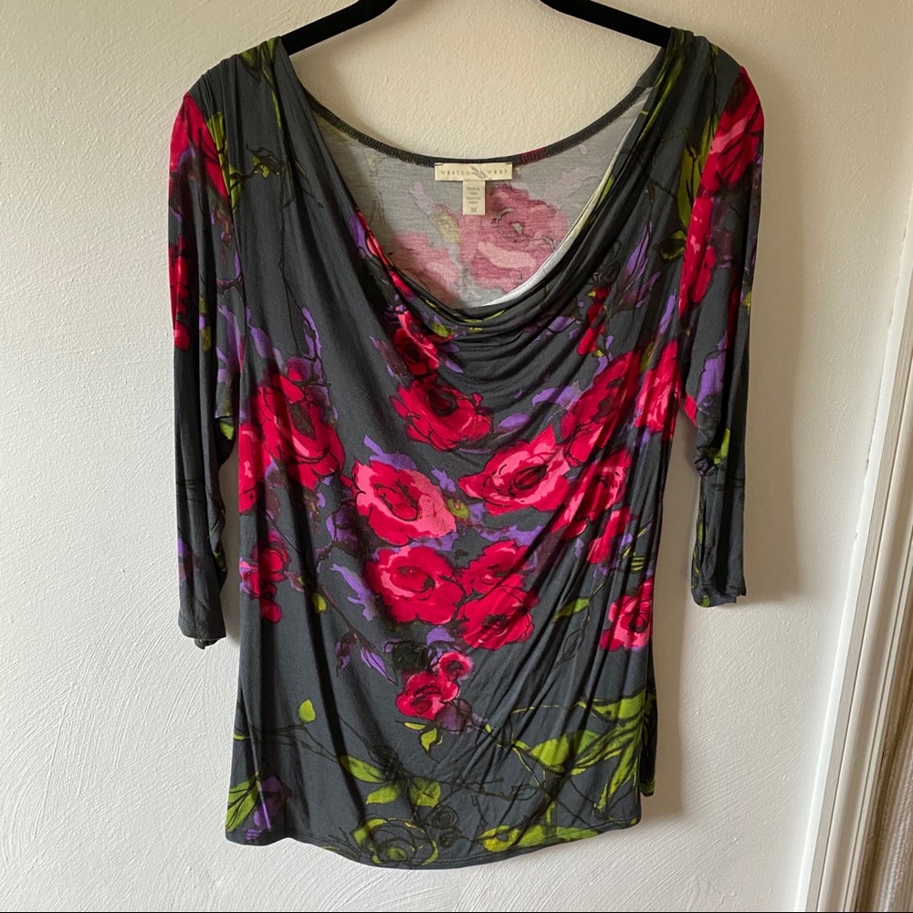 Anthropologie Weston Wear Gray floral top Size M